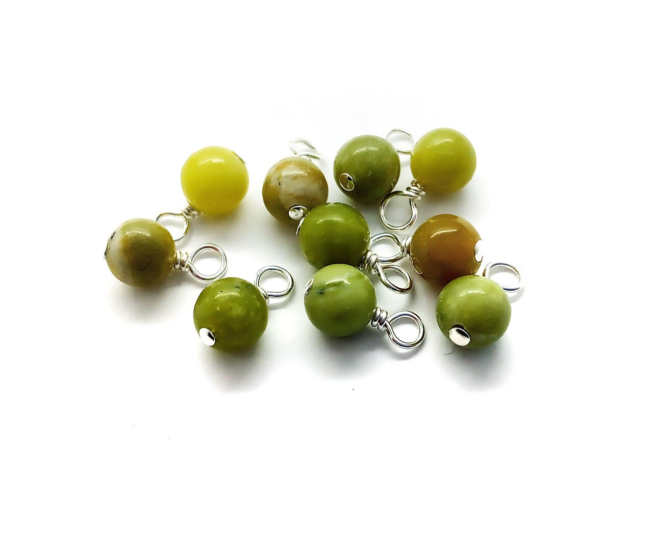 Peridot Dangle Charms, 6mm Natural Green Gemstone Dangles, 10 pcs, Adorabilities